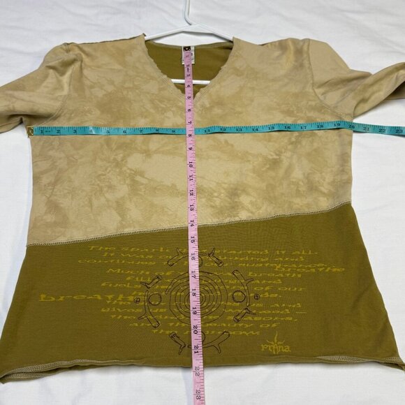 prAna Long-Sleeve V-Neck Women’s Large Olive/Sand Graphic Tee EUC - Picture 8 of 11